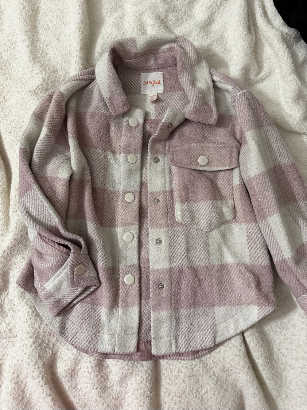 Cat & Jack Kids' Pink Plaid Button-Up Shacket XS